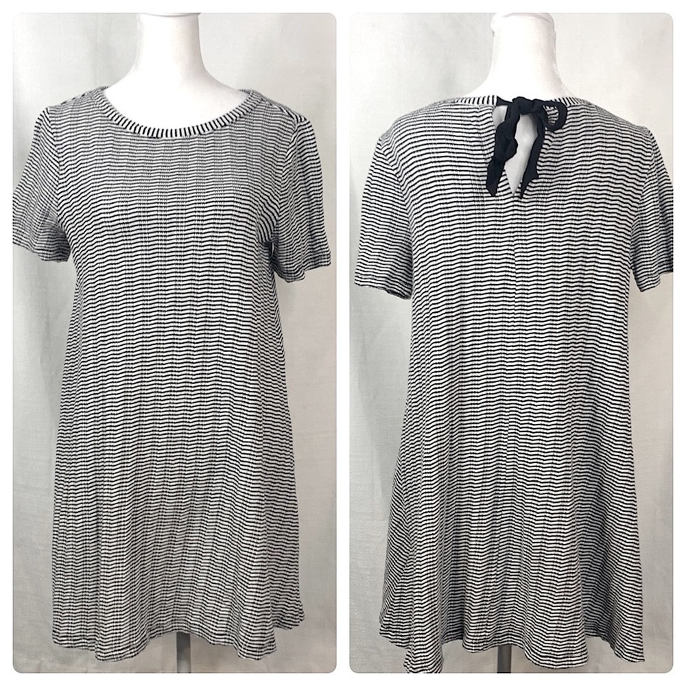 Loft Black and White Striped Short Sleeve Swing Dress